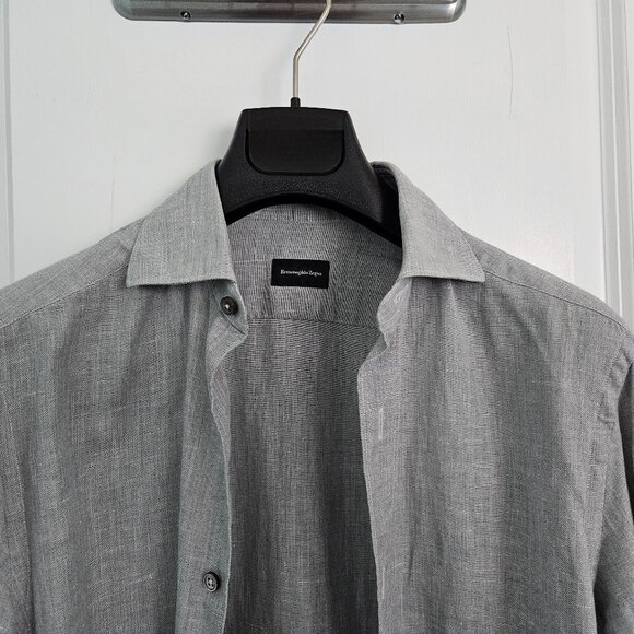 Ermenegildo Zegna Men’s Linen Blend Button-Down Shirt – Size S, Grey - Picture 1 of 9